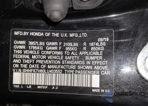 2020 Honda Civic Ex z USA, uszkodzony, nr VIN SHHFK7H60LU403552